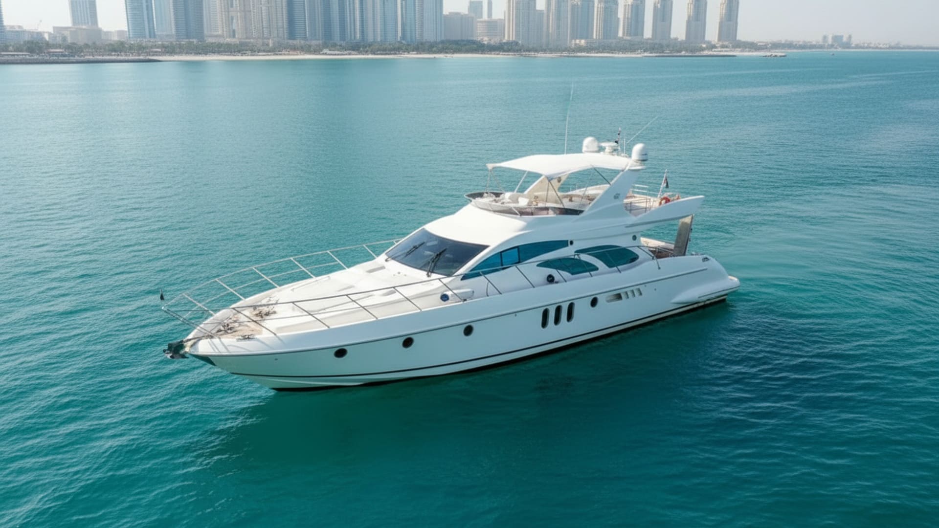 Aerial view of Coral Victor 62 ft luxury yacht in Dubai