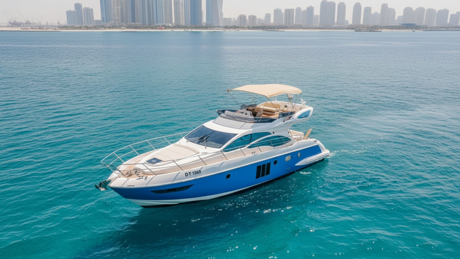 Aerial view of Paradise Thunder 48 ft in Dubai Marina