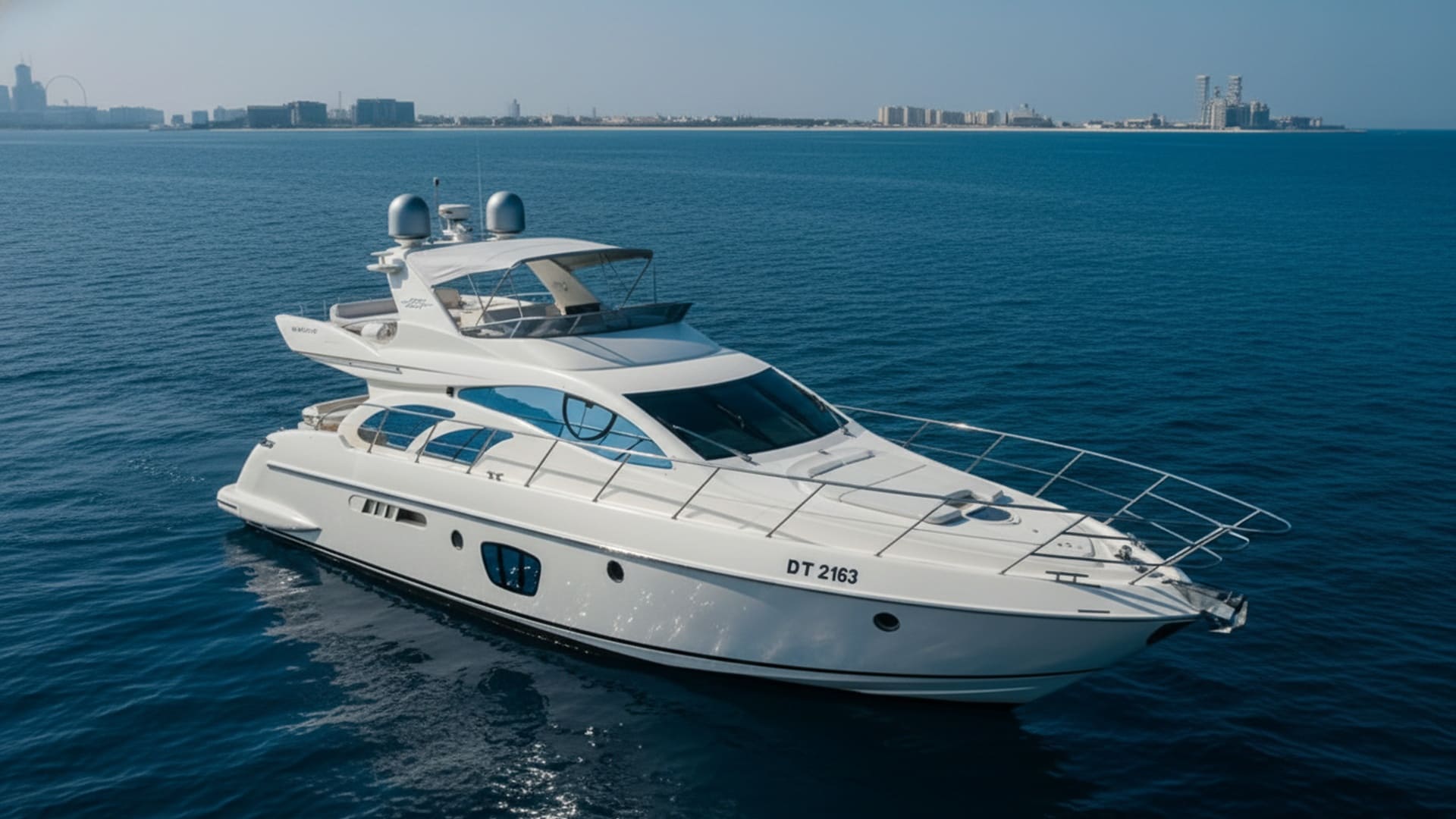 Aerial view of Platinum Island 55 ft yacht in Dubai waters