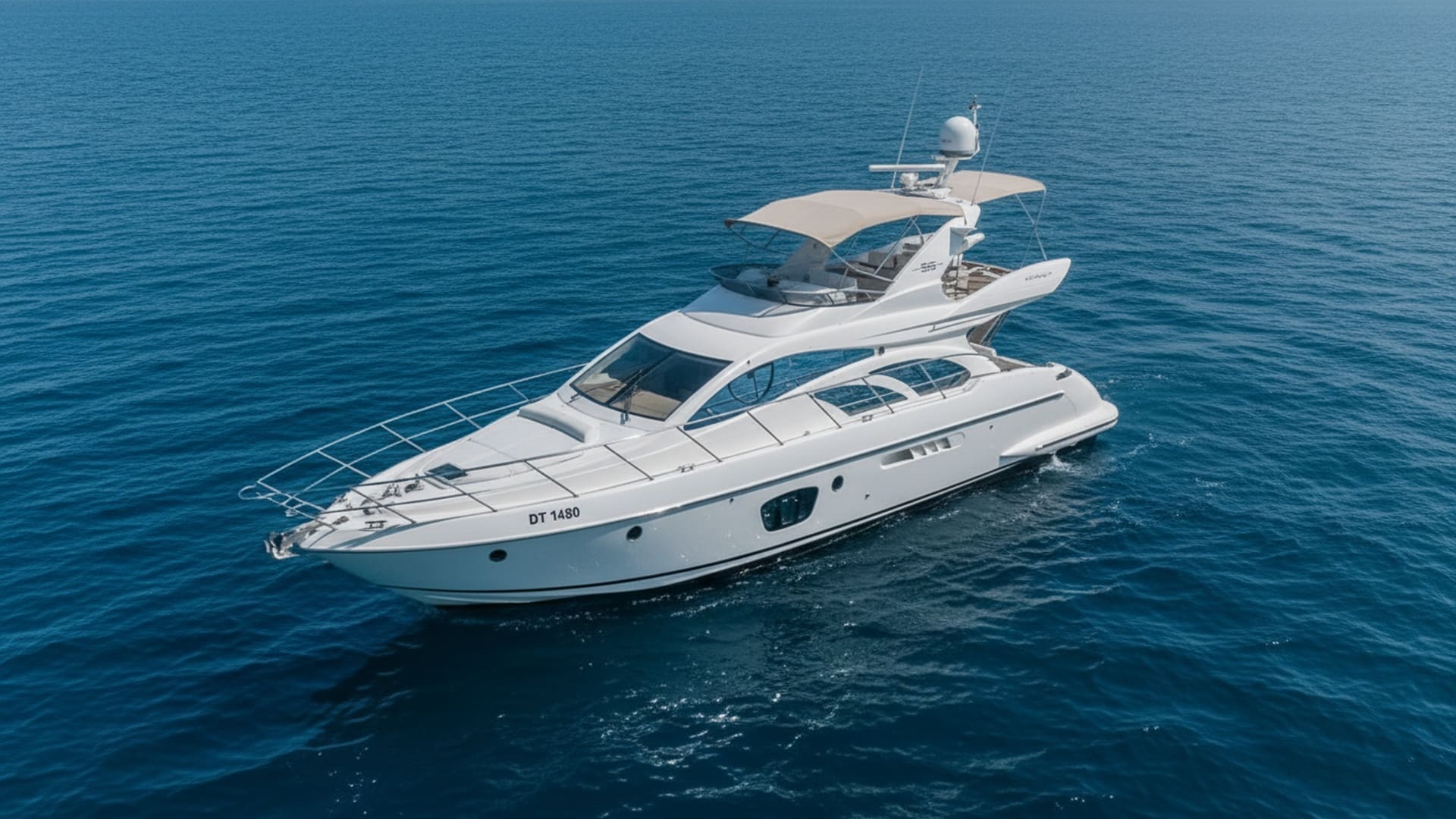 Aerial view of Platinum Oasis 55 ft luxury yacht Dubai